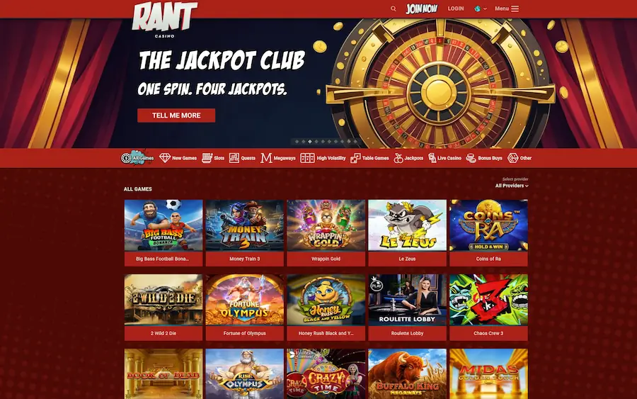 Rant Casino Homepage